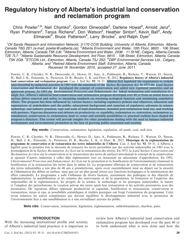 Regulatory History Of Alberta s Industrial Land Conservation And